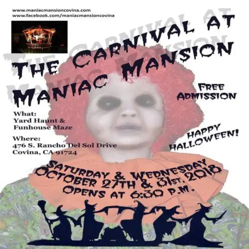 The Carnival at Maniac Mansion, Maniac Mansion, Home Haunt, Covina, CA, 2018, Halloween