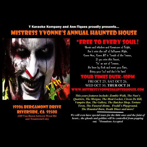 Mistress Yvonne's Annual Haunted House, Home Haunt, San Bernardino, CA, Inland Empire, CA, 2019