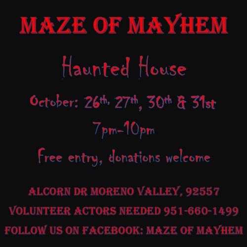 Maze of Mayhem, Home Haunt, Moreno Valley, Inland Empire, CA